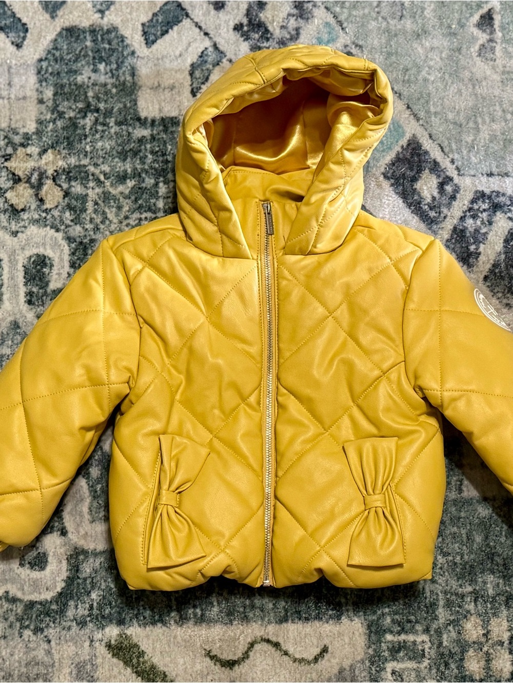 Habitual Yellow Quilted Hooded Puffer Jacket with Bow Pockets